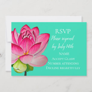 Trouw-RSVP roze lotus watercolor kunst bloem Kaart