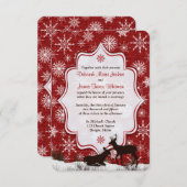 Trouw | Rust rood jute | Sneeuwvlokken | Herten RSVP Kaartje (Voorkant / Achterkant)