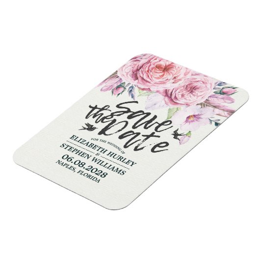 Trouw Save The Date Chic Waterverf Boho Bloemen Magneet (Linkerzijde)