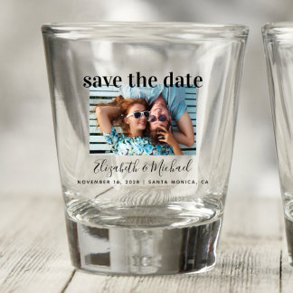 Trouw Save the Date Foto Douane Shotglas Shot Glas