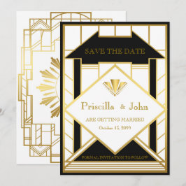 Trouw Save the Date,Great Gatsby,Medallion goud2 Kaart