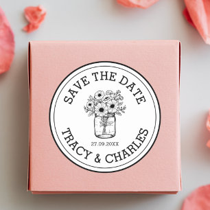 Trouw Save The Date Mason Jar Bloemen Op Maat Ronde Sticker