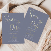 Trouw Save The Date-palet Stofblauw met Goud Folie Uitnodiging