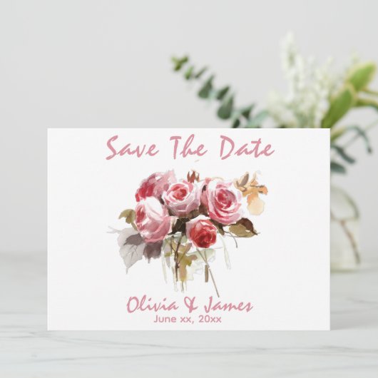 Trouw Save The Date Zachte Roze Antieke Rozen Kaart (Staand voorkant)