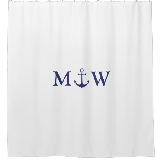 Trouw scheepsanker marineblauw monogram douchegordijn (Voorkant)