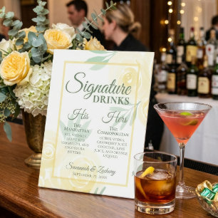 Trouw Signature Dranken Boter Geel Boho Rozen Reclamebord Met Voetstuk