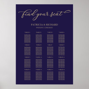 Trouw Stoelenindeling Bord Chic Goud Navyblauw Poster