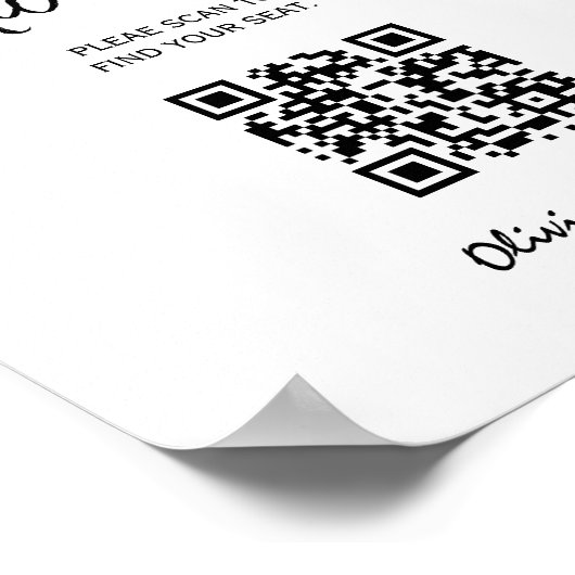 Trouw Stoelenkaart QR Code Elegante Script Poster (Hoek)