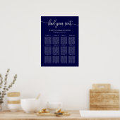 Trouw Stoelenplan Bord Chic Navyblauw Zilver Poster (Keuken)