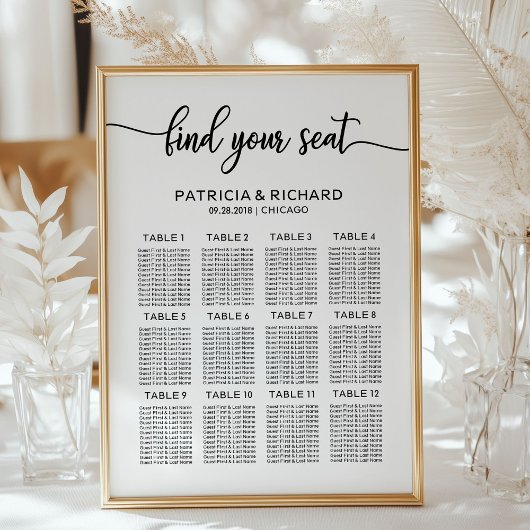 Trouw Stoelenplan Bord Elegante Calligrafie Poster