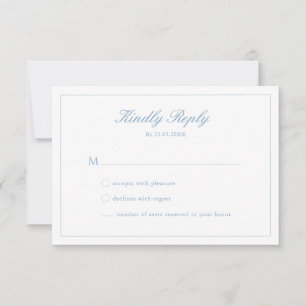 Trouw Stof Blauw Schrift Crest Monogram RSVP Kaart