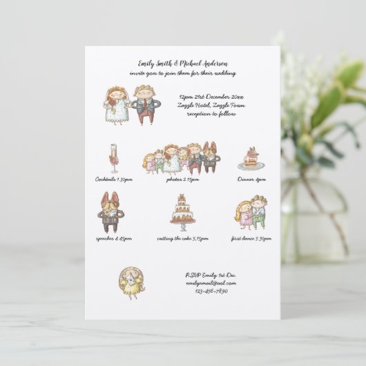 Trouw Tijdlijn Uitnodiging Rustieke Handgetekende (Staand voorkant)