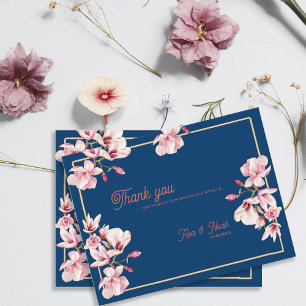 Trouw Trouw Bedankt in Navy Blauwe Magnolia Bloeme Briefkaart
