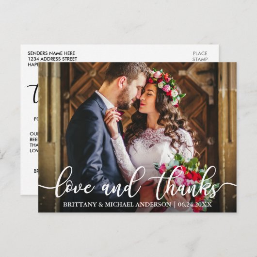 Trouw Trouwfoto met Liefde en Dank Briefkaart (Voorkant / Achterkant)