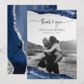 Trouw Trouwkaart Dankjewel Kaarten Navy Blauw Zilv (Voorkant / Achterkant)