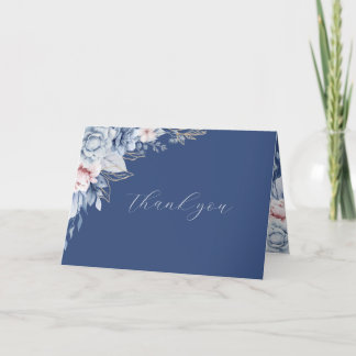 Trouw Trouwkaart met Bloemen in Marineblauw Bedankkaart