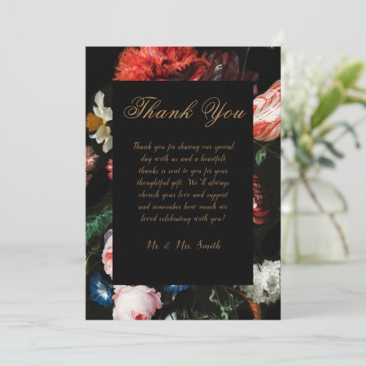 Trouw Trouwkaart Rood Zwart Bloemmotief Bedankkaart (Staand voorkant)