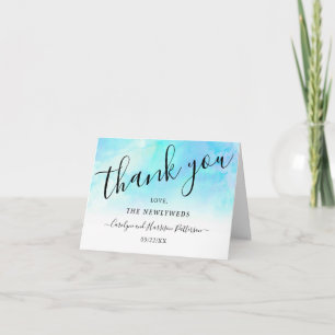 Trouw Trouwkaartjes met Ombre Watercolor - Blauw Bedankkaart
