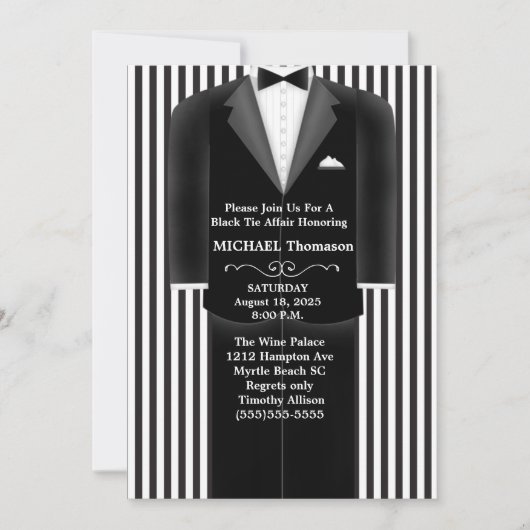 Trouw Tux Black Tie Aangelegenheid Feest Uitnodigi Kaart (Voorkant)