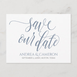 Trouw Typografie Save-the-Date- Stofblauw Aankondigingskaart