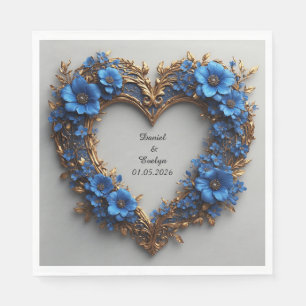 Trouw Uitgebreid Bloemhart Frame Blauwe Bloemen Servet