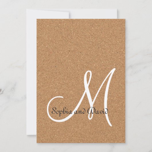 Trouw uitnodiging met landelijke wijnkurk en monog (Voorkant)