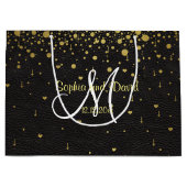 Trouw Uitnodigingen | Gouden Confetti Monogram Large Cadeauzakje (Voorkant)