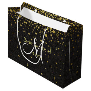 Trouw Uitnodigingen   Gouden Confetti Monogram Large Cadeauzakje