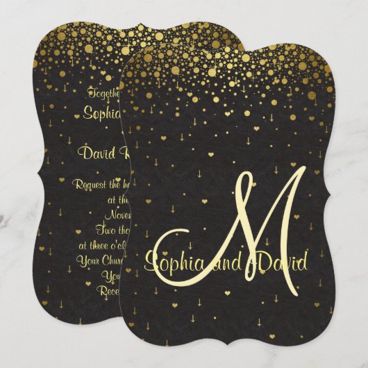 Trouw Uitnodigingen | Gouden Glamour Confetti RSVP (Voorkant / Achterkant)