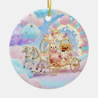 Trouw van een schattige puppy sprookjeskoets keramisch ornament