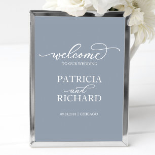 Trouw Welkom Bord   Chic Script Stof Blauw Poster