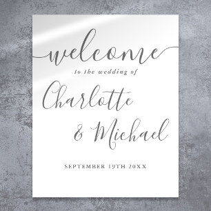Trouw welkom bord met handtekening script in grijs poster