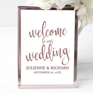Trouw Welkom Roze Goud Glitter 8x10 Bord Poster