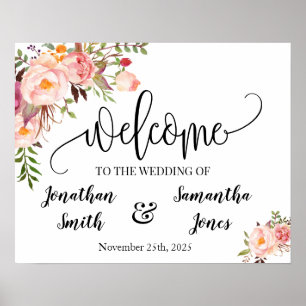 Trouw welkomstbord boho chic roze bloemenposter poster