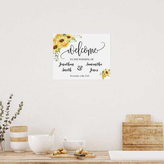 Trouw welkomstbord landelijke stijl zonnebloemen poster (Keuken)