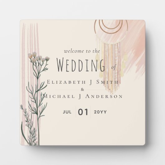 Trouw welkomstborden - Stofblauw Perzik Fotoplaat (Voorkant)