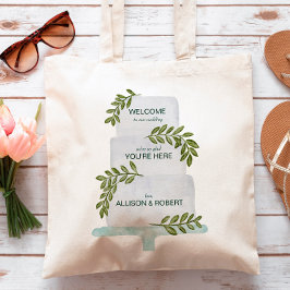 Trouw welkomsttas met cake illustratie tote bag