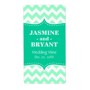 Trouw Wijnfles Mint Chevron Patroon Favor Etiket