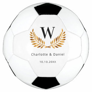 Trouw wit zwart gouden laurierkrans monogram  voetbal