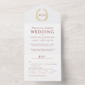 Trouw witgoud rood ovaal bladeren monogram all in one uitnodiging (Binnen)