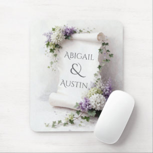 Trouw Witte Rol met Hydrangea's en Sering Muismat