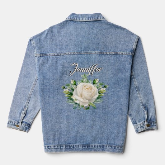 Trouw Witte Roos Bruid Rustieke Monogram Denim Jacket (Achterkant)