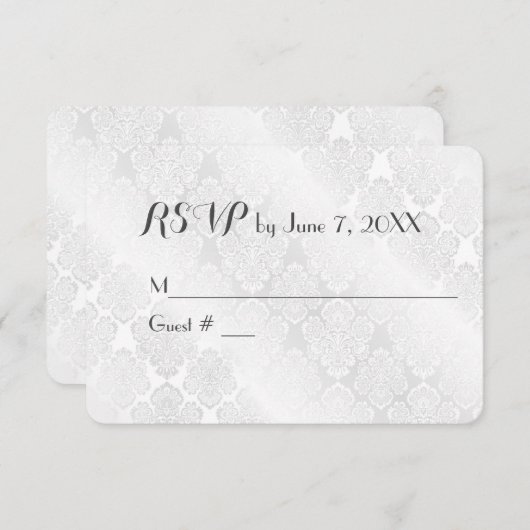Trouw Witte Satijn Damast RSVP (Voorkant / Achterkant)