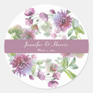 Trouw zachte paarse bloemen ronde sticker