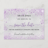 Trouw zilver violette vonken elegante save the dat aankondigingskaart (Voorkant)