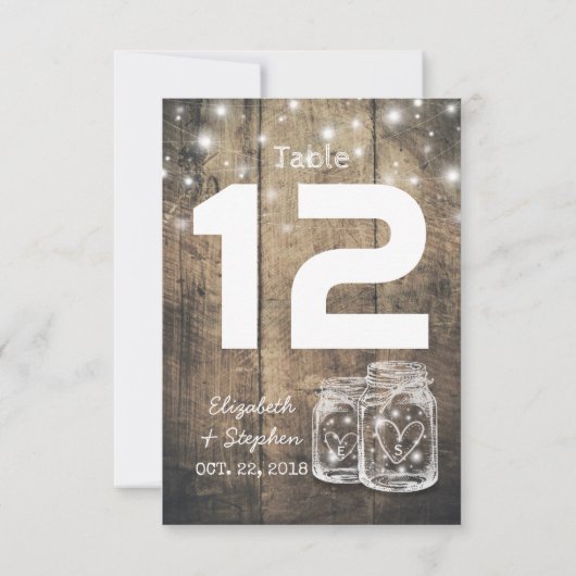 Trouw zitplaats tafel nummer Mason Jar licht Kaart (Achterkant)