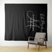 Trouw zwart grijs monogram naam fotohokje prop wandkleed (In Situ (horizontaal))