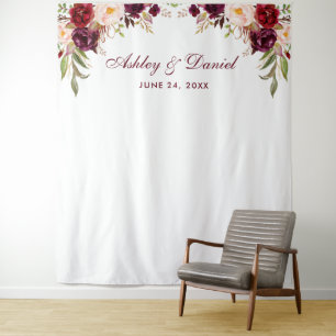 Trouwachtergrond Fotohokje Prop Burgundy Bloemen Wandkleed