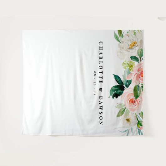 Trouwachtergrond met bloemenroze, fotocabineprop wandkleed (Voorkant (horizontaal))