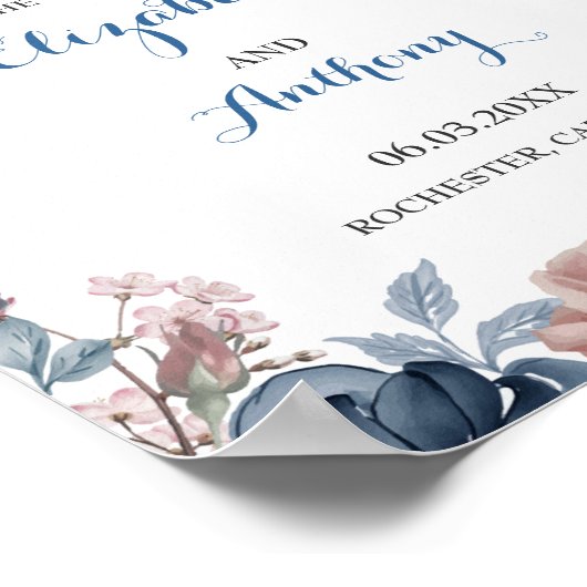 Trouwachtergrond met waterverf in Navy Blue Roze M Poster (Hoek)